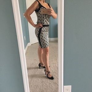 ECI New York Peach & Black Silk Skirt Suit